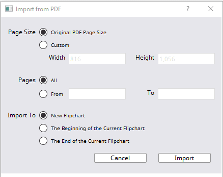 Image of import a PDF screen in ActivInspire