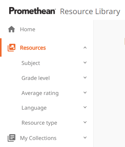 Image of curated categories for Promethean Resource Library