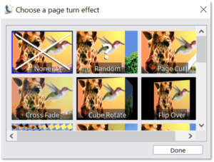 This image shows the page turn effect features in ActivInspire.