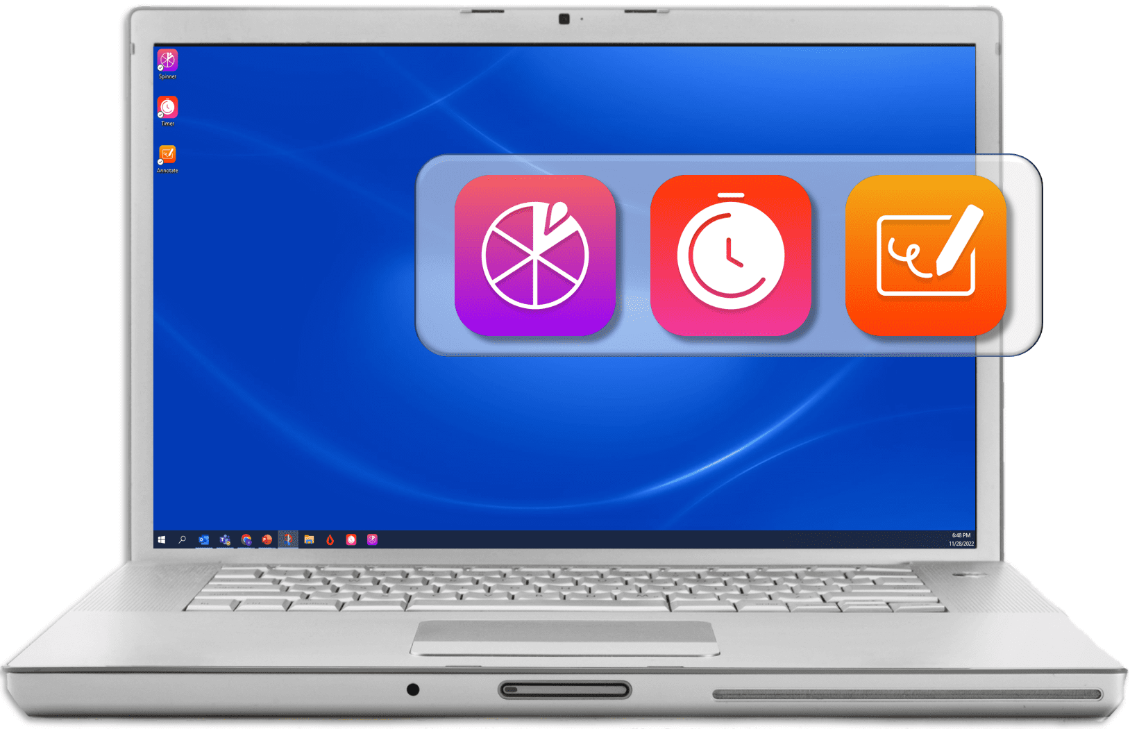 Promethean web applications: Spinner, Timer, and Annotate on a laptop