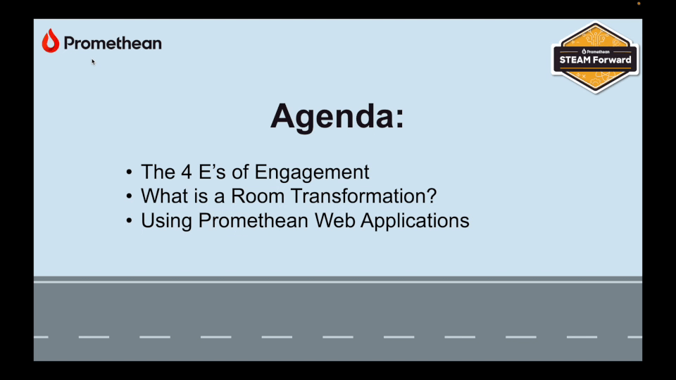 The presenter introduces the four E's of Engagement in STEAM.