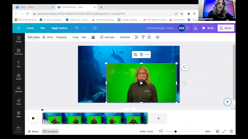 A STEAM presenter uses Canva when turning the ActivPanel into a green screen.