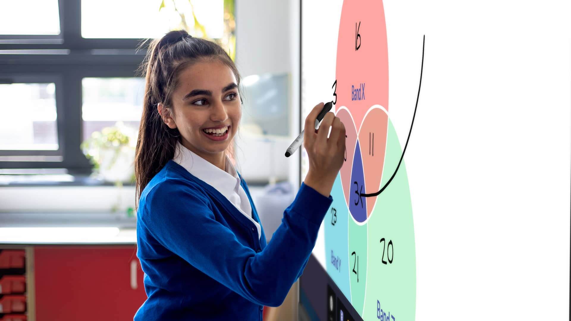 A student uses Promethean ActivSuite on an ActivPanel 10
