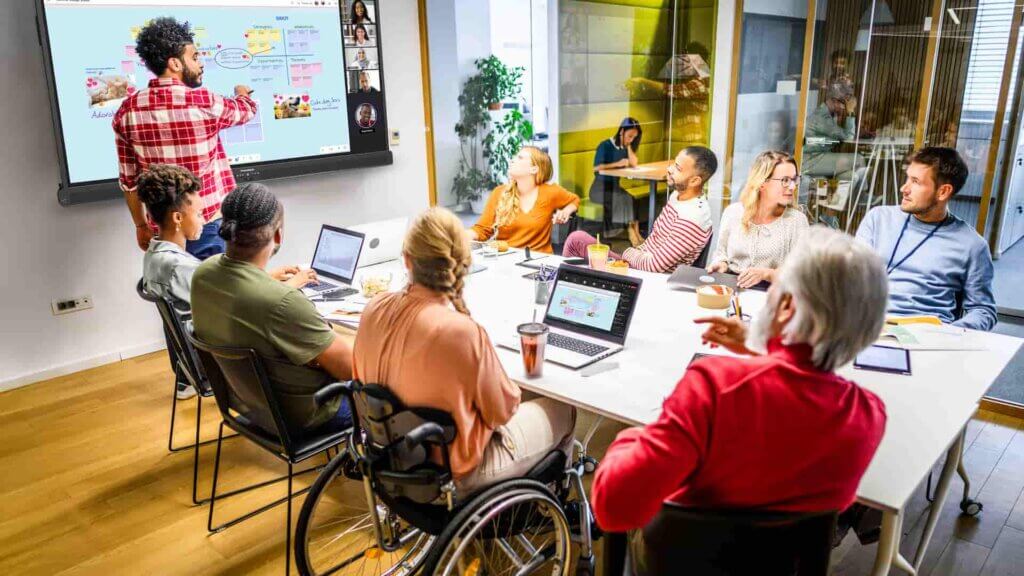 An IT Admin team trains using an ActivPanel 10